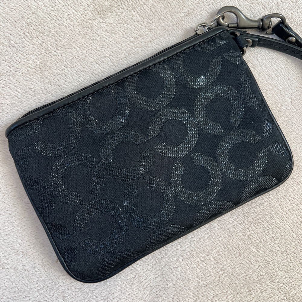 Coach Black Signature Jacquard Wristlet | Leather Trim - Picture 4 of 10